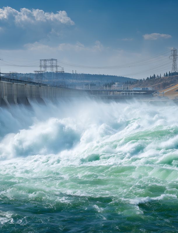 Powerful water cascading from a hydroelectric dam